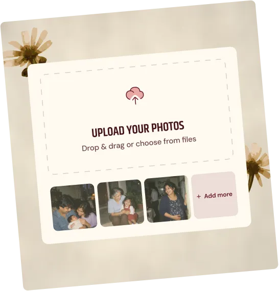 Upload screen with space to add your photos